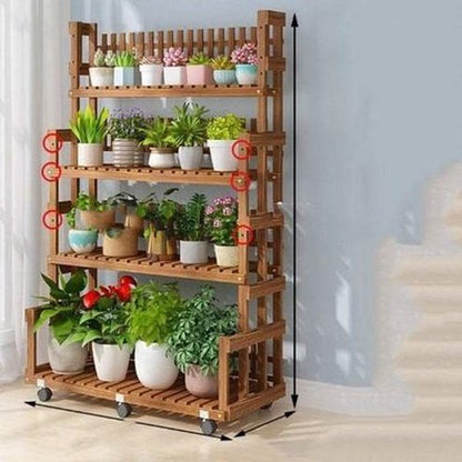 Multi-layer Wooden Outdoor Plant Display Shelf
