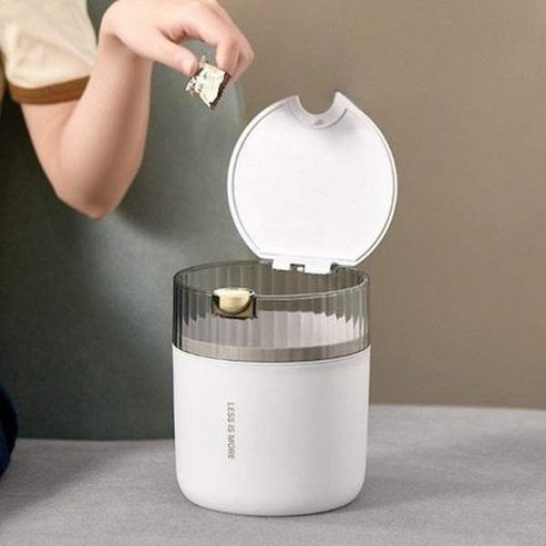 Push-button Opening Desktop Trash Can With Lid