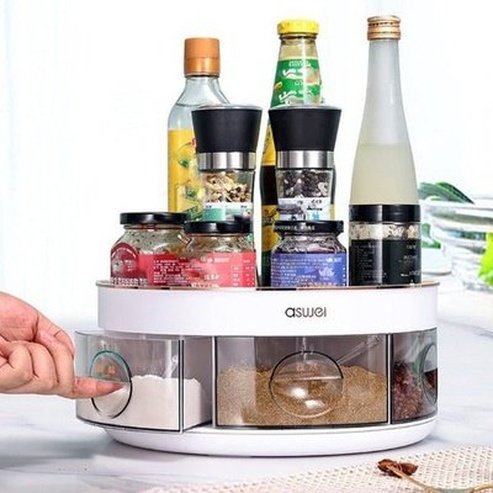 plastic round rotating spice organizer rack seasoning storage rack rotating organizer round shelf spice tray. kitchen organizers. type: spice organizers.