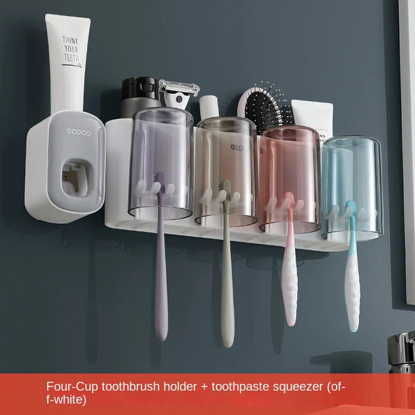 Toothbrush Cup Mouthwash Wall-mounted Bathroom Punch-free Wall-mounted Storage Rack
