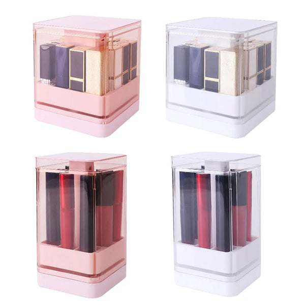 Grids Press Lift Lipstick Storage Box Press to Open Transparent Lip Glaze Holder