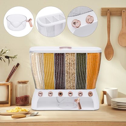 6-Grid Dry Food Dispenser with Press-Type Funnel Design