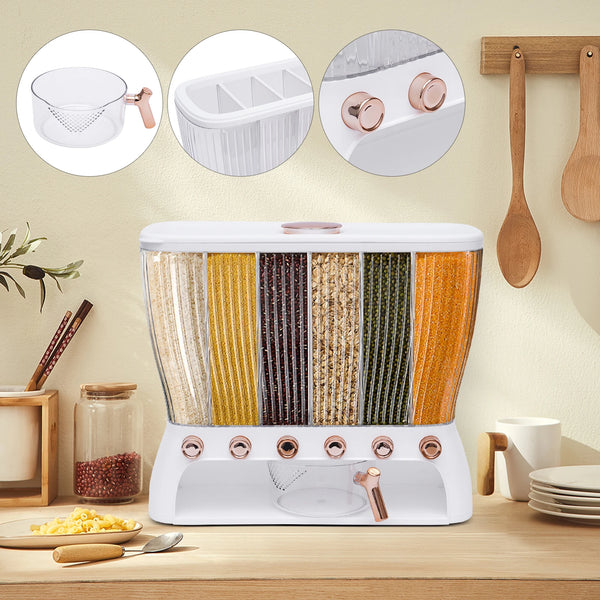 6-Grid Dry Food Dispenser with Press-Type Funnel Design