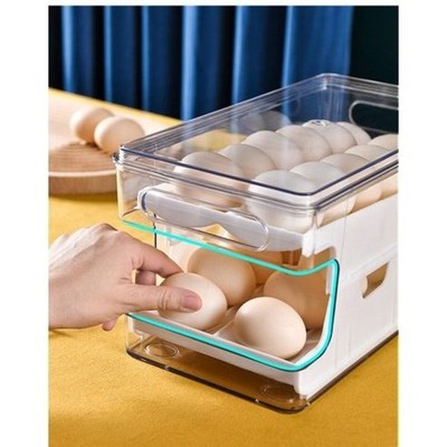 egg storage box large capacity 2 layers rolling type egg fresh keeping box refrigerator organizer stackable egg storage. food storage. type: food storage containers.