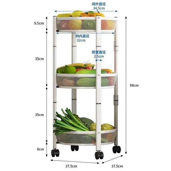 3-Tier Foldable Storage Rack with Wheels, Metal Snack Cart