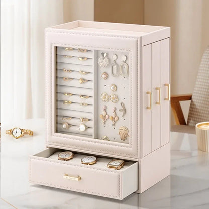 Luxury Leather Jewelry Organizer with Drawers