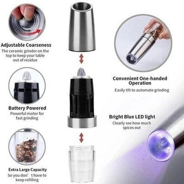 Electric Spice Grinder Salt and Pepper Shakers Mill Herb Set Stainless Steel Automatic Seasoning Bottle. Type: Kitchen Appliances. Food Grinders and Mills.