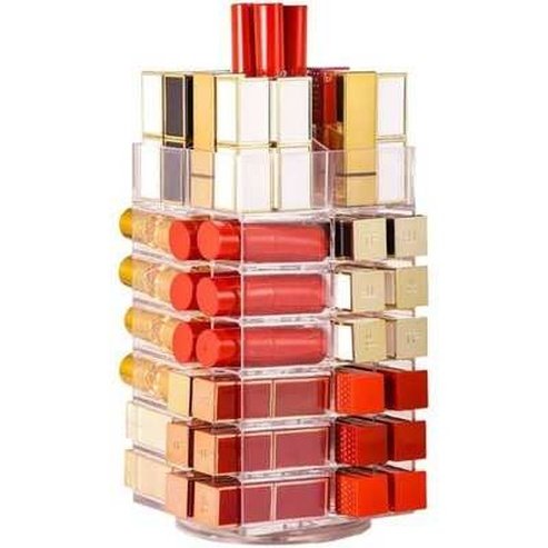 53 Lattice Acrylic Lipstick Tower Stand - 360 Degree Rotating Makeup Organizer