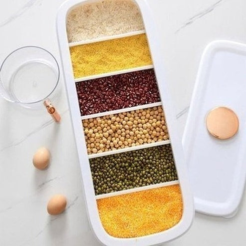 26 LB Rice Dispenser Storage Cereal Beans Container 6 Grids Grain Dispenser with Measuring Cup and Lid Airtight Design. Food Storage: Food Storage Containers.