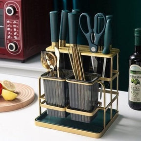 2 in 1 Multi-functional Kitchen Metal Knife Holder with Cutlery Storage Box Sink Holder Spoons and Forks Organizer. Kitchen Organizers: Knife Blocks & Holders.