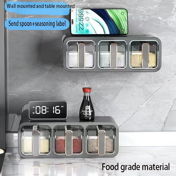 Wall-mounted Kitchen Salt Condiment Storage Box Seasoning Jar Set