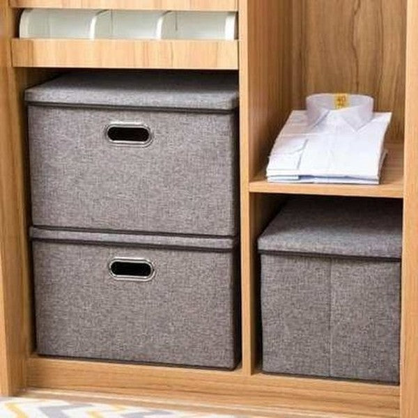 Linen Foldable Storage Boxes with Lid - Large Collapsible Organizer Bins