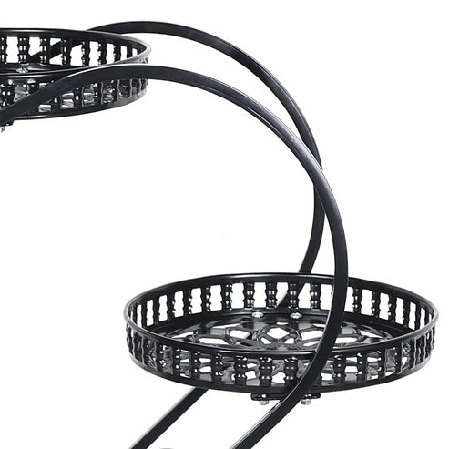 Stand with 6 Heart-Shaped Black Metal Plant Pots and Wheels