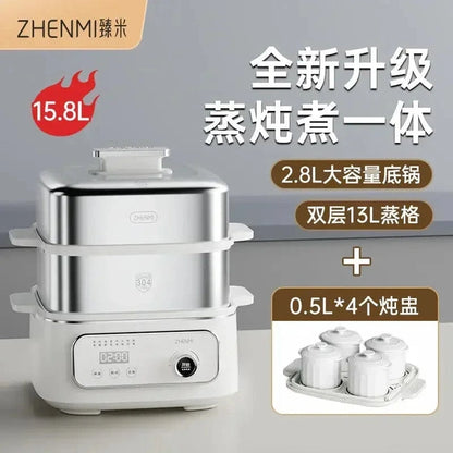 220V Foldable Electric Food Steamers with Large Capacity and Multi-Layer Design