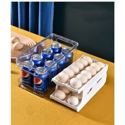egg storage box large capacity 2 layers rolling type egg fresh keeping box refrigerator organizer stackable egg storage. food storage. type: food storage containers.