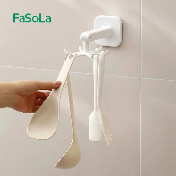 360 Degrees Rotating Folding Hook Kitchen Utensil Rack, Self-Adhesive Storage Holder
