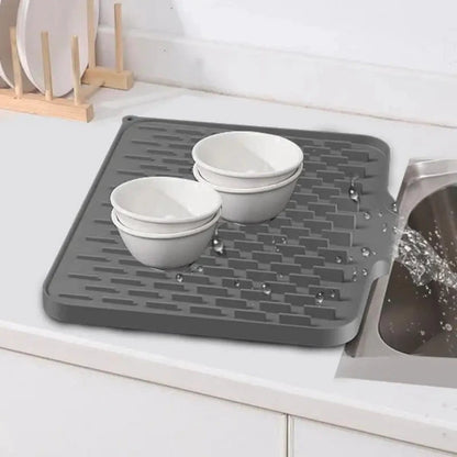 Silicone Dish Drying Mat Drain Pad Kitchen Pans Tableware Coaster Glasses