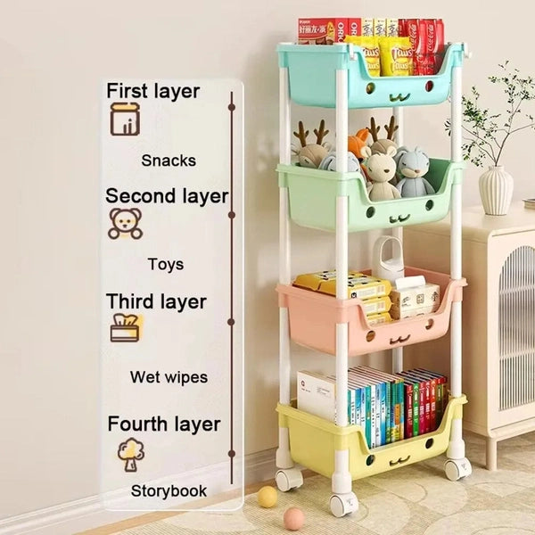 Snack Storage Rack, Toys Storage Trolley, Rolling Movable Large Capacity Shelf