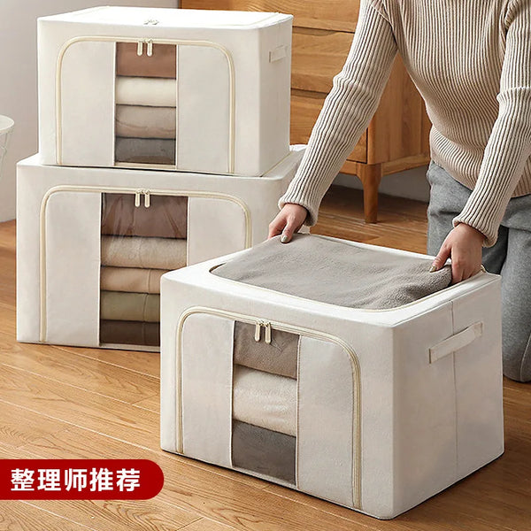 Solid Color Oxford Cloth Storage Box, Quilt Clothes Storage Box, Household Clothing Foldable Steel Frame Box