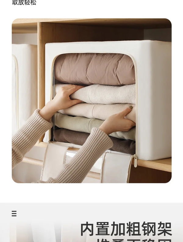 Solid Color Oxford Cloth Storage Box, Quilt Clothes Storage Box, Household Clothing Foldable Steel Frame Box