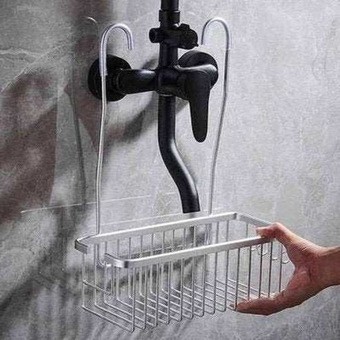 Stainless Steel Basket Shower Storage with Hooks