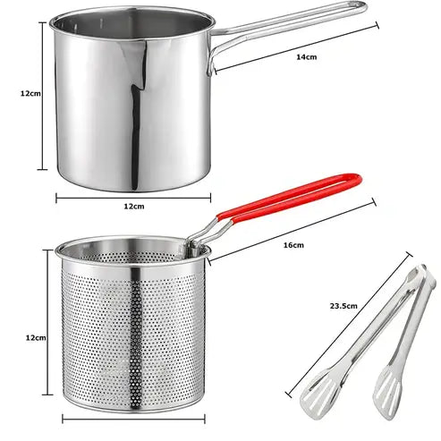 Stainless Steel Frying Pot with Strainer and Basket Clip