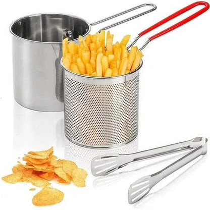 Stainless Steel Frying Pot with Strainer and Basket Clip