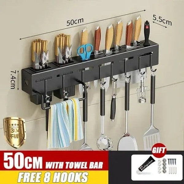 Stainless Steel Kitchen Storage Rack: Wall-Mounted Knife Rack