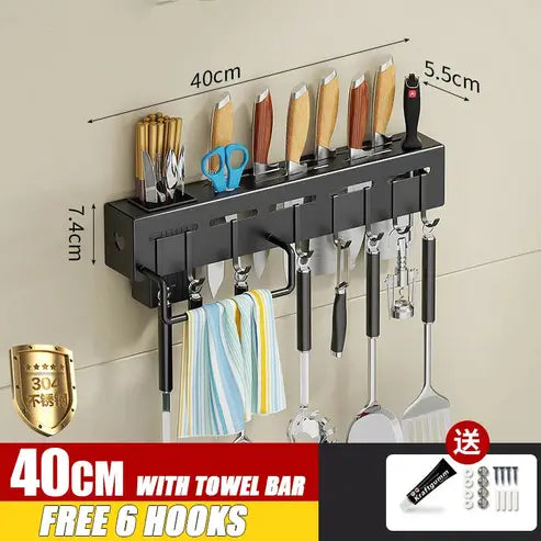 Stainless Steel Kitchen Storage Rack: Wall-Mounted Knife Rack