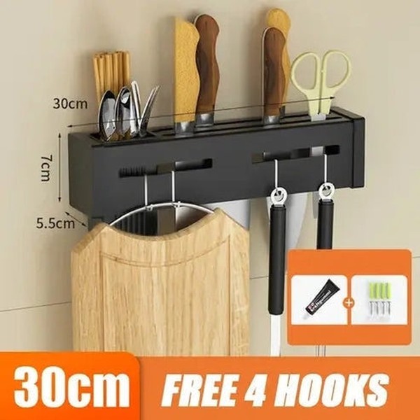 Stainless Steel Kitchen Storage Rack: Wall-Mounted Knife Rack