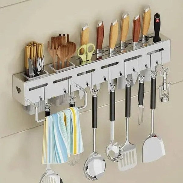 Stainless Steel Kitchen Storage Rack: Wall-Mounted Knife Rack