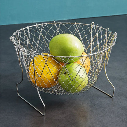 Stainless Steel Filter Fryer, Leak Net Churned Basket, Kitchen Folding Frying Basket
