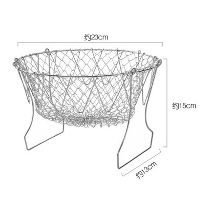 Stainless Steel Filter Fryer, Leak Net Churned Basket, Kitchen Folding Frying Basket