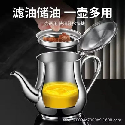 Stainless Steel Teapot with Filter, Kitchen Oil Pot, Liquid Seasoning Container