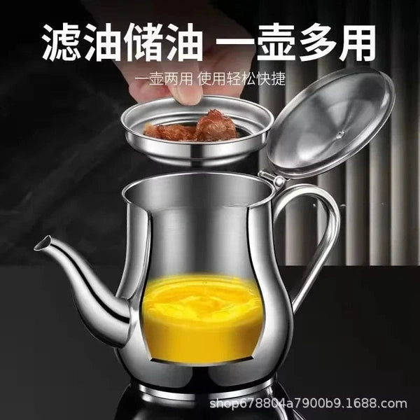 Stainless Steel Teapot with Filter, Kitchen Oil Pot, Liquid Seasoning Container