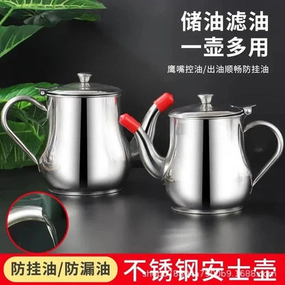 Stainless Steel Teapot with Filter, Kitchen Oil Pot, Liquid Seasoning Container