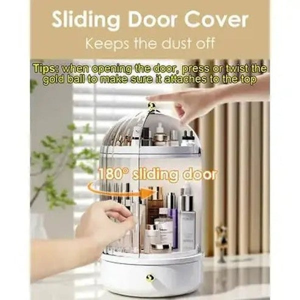 Swivel Makeup Organizer with Lid and Drawer