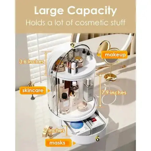 Swivel Makeup Organizer with Lid and Drawer