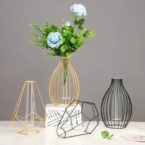 Tube Hydroponic Vase with Wrought Iron Frame