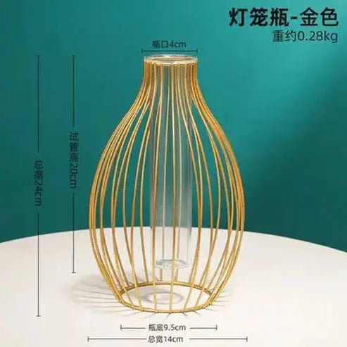 Tube Hydroponic Vase with Wrought Iron Frame