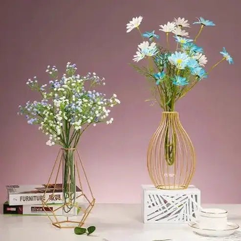 Tube Hydroponic Vase with Wrought Iron Frame
