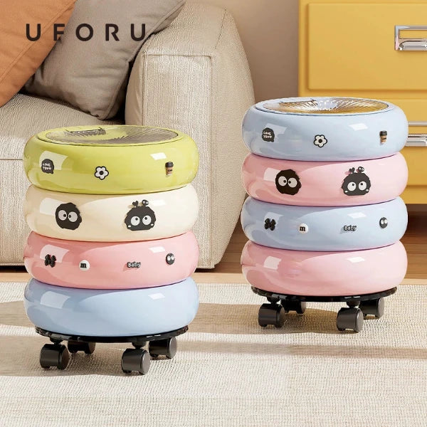 UFORU Dopamine Donut Trash Can Light Luxury with Lid High Appearance Living Room Bedroom Removable Press Organizer