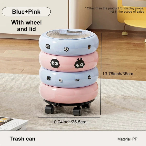 UFORU Dopamine Donut Trash Can Light Luxury with Lid High Appearance Living Room Bedroom Removable Press Organizer