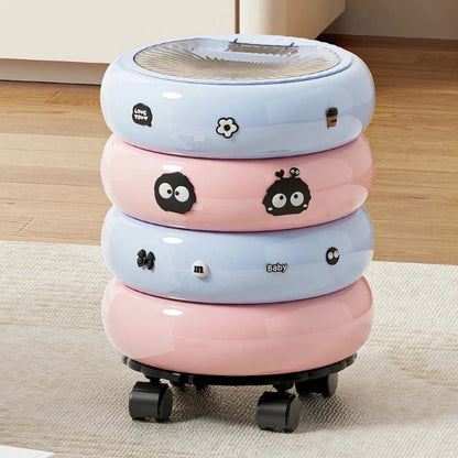 UFORU Dopamine Donut Trash Can Light Luxury with Lid High Appearance Living Room Bedroom Removable Press Organizer