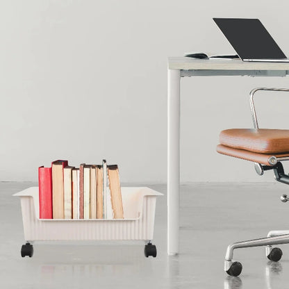 Under-Desk Plastic Bookshelf with Wheels – Mobile Storage Box for Students