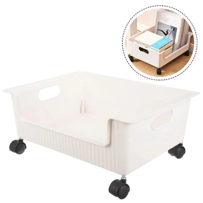 Under-Desk Plastic Bookshelf with Wheels – Mobile Storage Box for Students