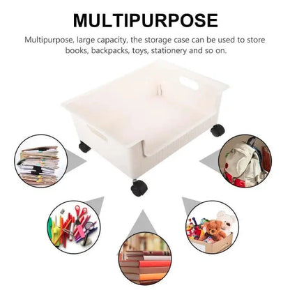 Under-Desk Plastic Bookshelf with Wheels – Mobile Storage Box for Students
