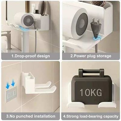 Wall Mounted Hair Dryer Holder for Bathroom
