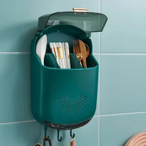 Wall-Mounted Knife and Fork Drain Storage Case