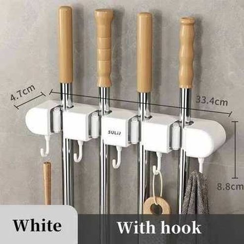 Wall-Mounted Mop Holder and Broom Hanger for Efficient Storage